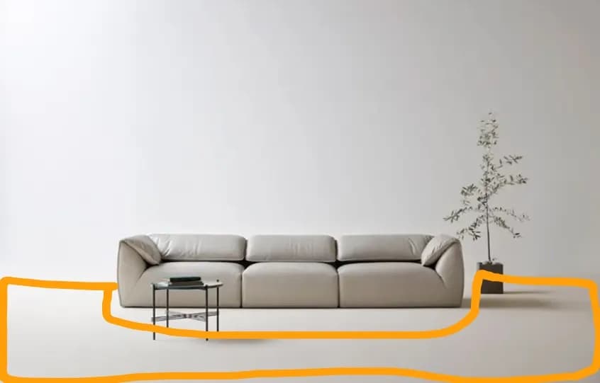 Sofa render on the canvas with an orange selection outline