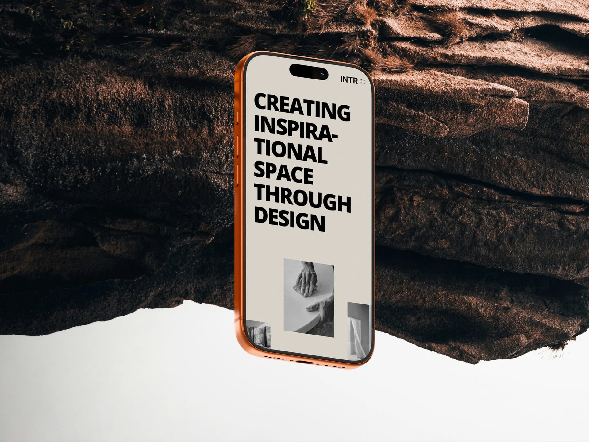 Copper phone leaning on rock showing Creating Inspirational Space Through Design