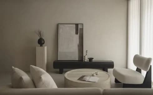 Sunlit lounge with a low sofa