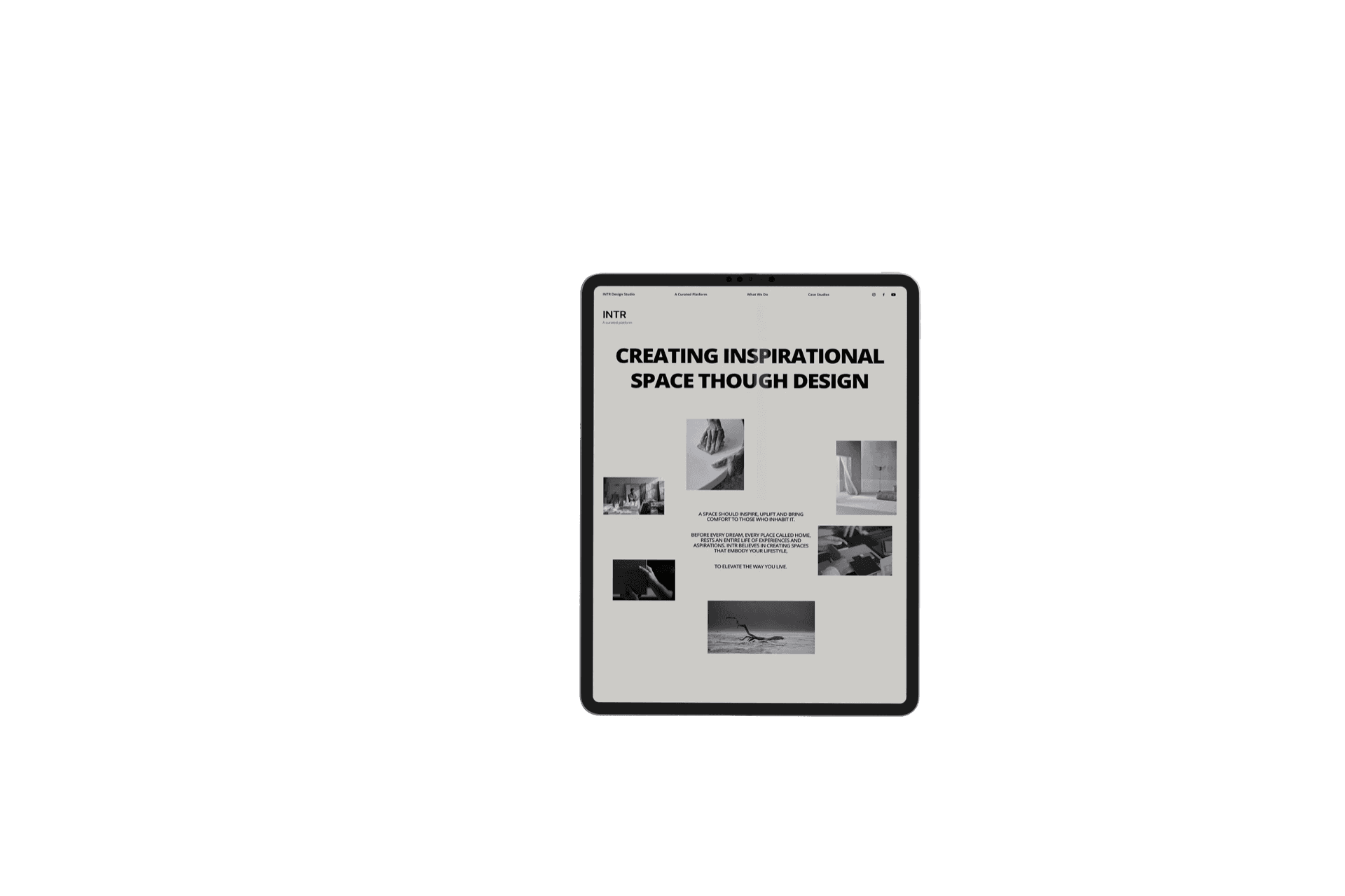 iPad mockup of INTR's Creating Inspirational Space page